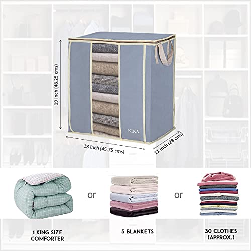KIKA Non Woven Homs Large Clothes,Toys,Pillow&Blanket Storage Bag,Foldable Storage Organizer|Closet,Almirah,Under-Bed And Wardrobe Organizer For Home Storage 60Lx3= 180 L,3 Pcs Pack(Grey),Large Size - Image 2