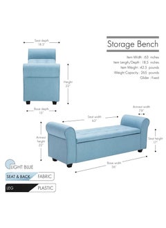 BLACK OAK BLACK OAK Landaverde Upholstered Flip top Storage Bench 2 Seater Sofa Couch Poufffe Storage Ottoman (Standard,Light Blue)  - Image 2