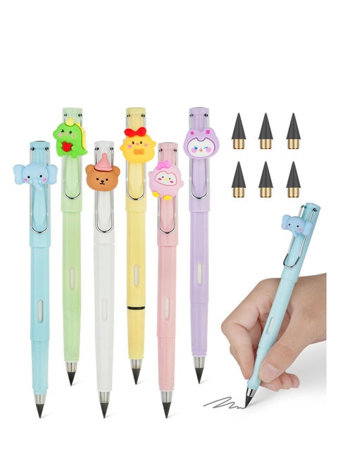 Inkless Eternal Pencils, 6 Pcs Reusable Inkless Pencil No Sharpen Pencil, Cute Pencil Cups Infinite Pencil, for Writing, Sketch, Drawing, For School Office Supplies