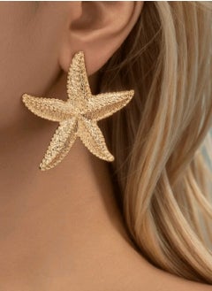 Shein 1 Pair Of Golden Starfish Earrings, Suitable For Parties And Weddings  - Image 1