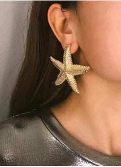 Shein 1 Pair Of Golden Starfish Earrings, Suitable For Parties And Weddings  - Image 2