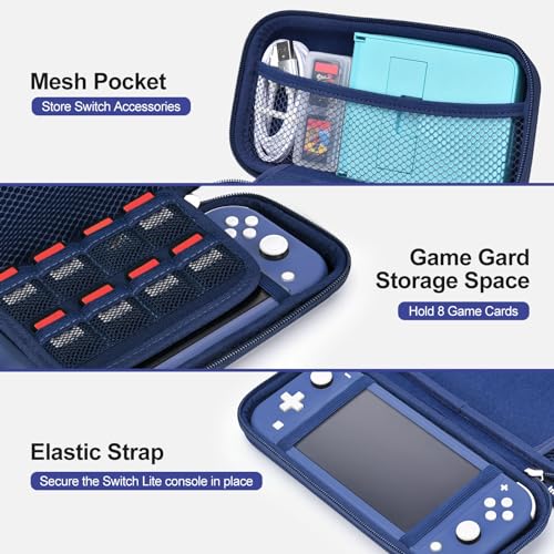 innoAura Switch Lite Case 18-in-1 Accessories Bundle for NS Switch Lite (2019), with Protective Carrying Case, Game Holder, Screen Protector & Cute Thumb Grips, Blue - Image 3
