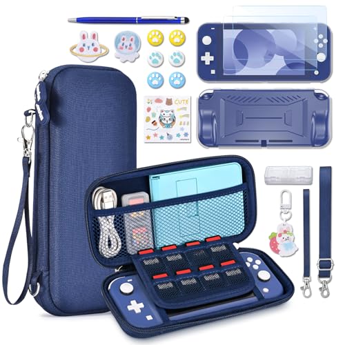 innoAura Switch Lite Case 18-in-1 Accessories Bundle for NS Switch Lite (2019), with Protective Carrying Case, Game Holder, Screen Protector & Cute Thumb Grips, Blue - Image 1