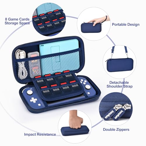 innoAura Switch Lite Case 18-in-1 Accessories Bundle for NS Switch Lite (2019), with Protective Carrying Case, Game Holder, Screen Protector & Cute Thumb Grips, Blue - Image 4