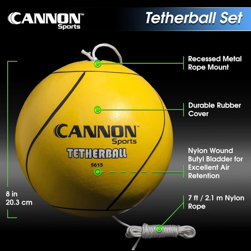 Cannon Sports طقم كرة الربط - يشمل كرة بديلة وحبل قوي بطول 7 أقدام - مثالي للألعاب الداخلية والخارجية ومتعة العائلة في الفناء الخلفي - سهل التركيب - كرة ربط مطاطية صفراء - Image 2