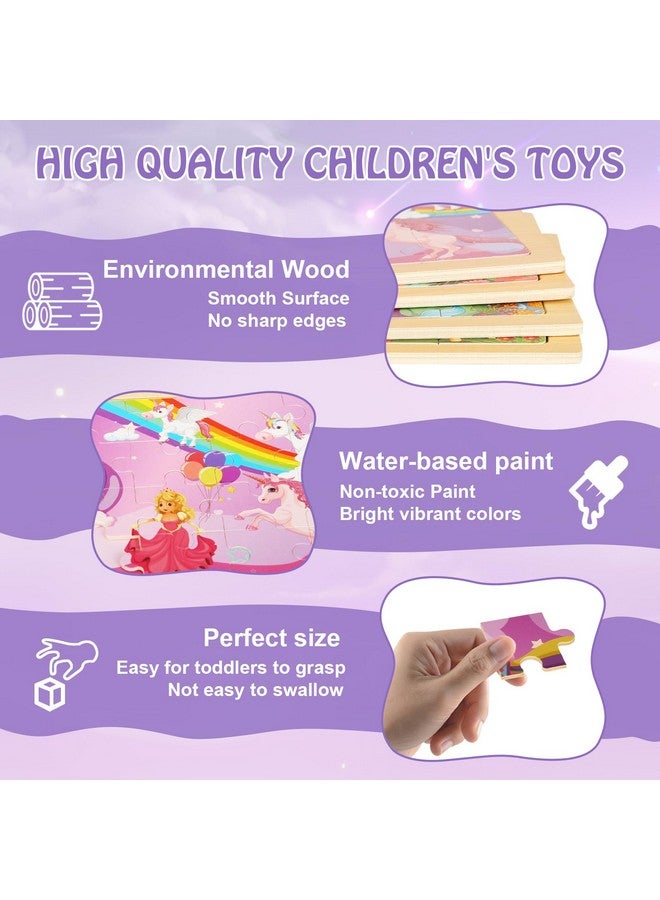 NASHRIO Wooden Puzzles Toys For Kids Ages 3-5, Set Of 4 Packs With 20-Piece Unicorn Mermaid Princess Wood Jigsaw Puzzles, Preschool Educational Brain Teaser Toys For Girls 3 4 5 6 Years Old. - Image 4