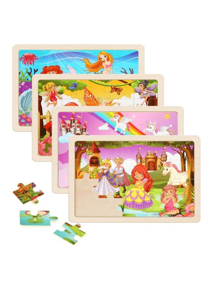 NASHRIO Wooden Puzzles Toys For Kids Ages 3-5, Set Of 4 Packs With 20-Piece Unicorn Mermaid Princess Wood Jigsaw Puzzles, Preschool Educational Brain Teaser Toys For Girls 3 4 5 6 Years Old. - Image 1