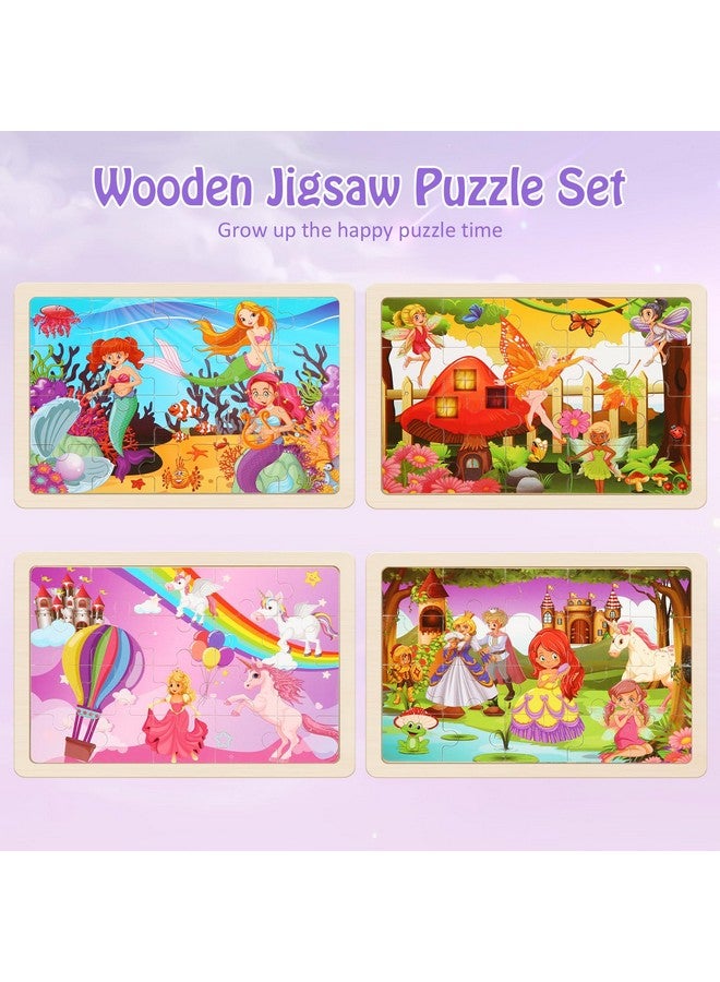 NASHRIO Wooden Puzzles Toys For Kids Ages 3-5, Set Of 4 Packs With 20-Piece Unicorn Mermaid Princess Wood Jigsaw Puzzles, Preschool Educational Brain Teaser Toys For Girls 3 4 5 6 Years Old. - Image 2