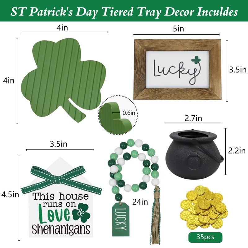 DAZONGE St. Patrick's Day Decorations, Lucky, Shamrock, Pot of Gold, Bead Garland, House Shape St. Patrick's Day Wooden Signs for Table Shelf Decor - Image 4