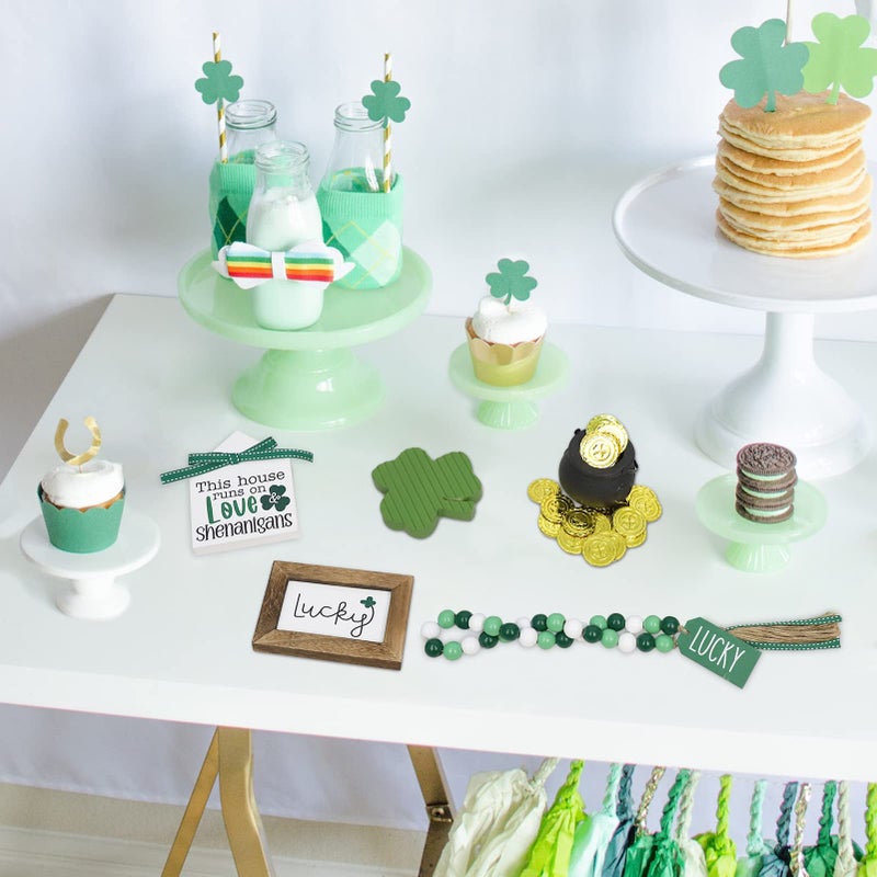 DAZONGE St. Patrick's Day Decorations, Lucky, Shamrock, Pot of Gold, Bead Garland, House Shape St. Patrick's Day Wooden Signs for Table Shelf Decor - Image 5