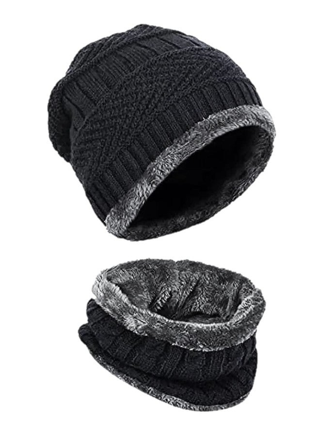 ATABZ Unisex Woolen Beanie Cap Plus Muffler Scarf Set for Men Women Girl Boy - Warm, Snow Proof - Image 1