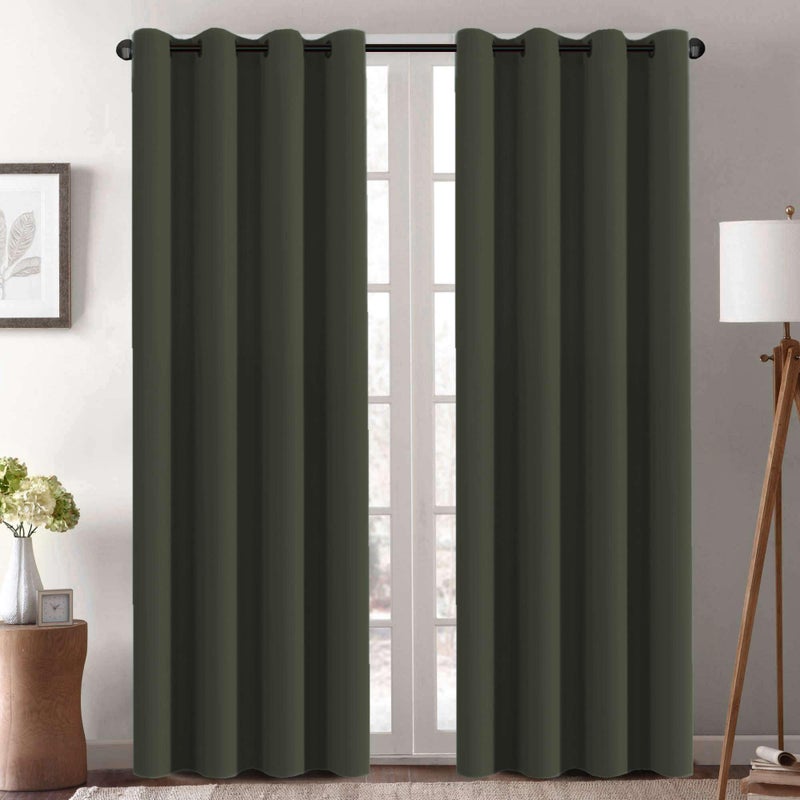 H.VERSAILTEX Thermal Insulated Blackout Window Panels Microfiber Formaldehyde-Free Kids Curtains for Holiday Season Home Decoration Grommet Top 52 by 96 - Inch - Olive - Set of 2 - Image 1