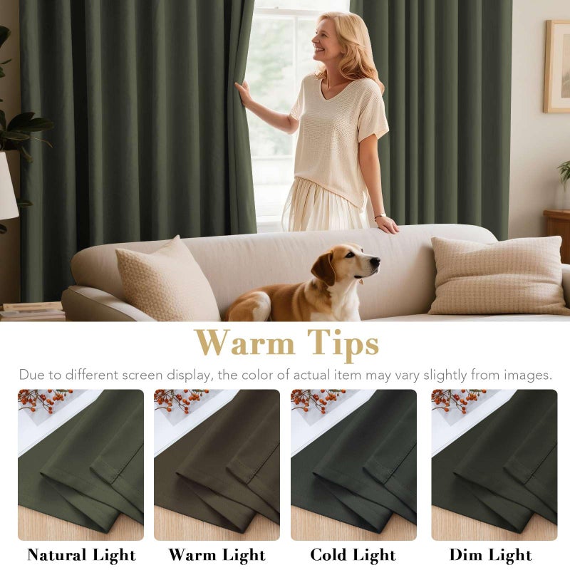 H.VERSAILTEX Thermal Insulated Blackout Window Panels Microfiber Formaldehyde-Free Kids Curtains for Holiday Season Home Decoration Grommet Top 52 by 96 - Inch - Olive - Set of 2 - Image 5