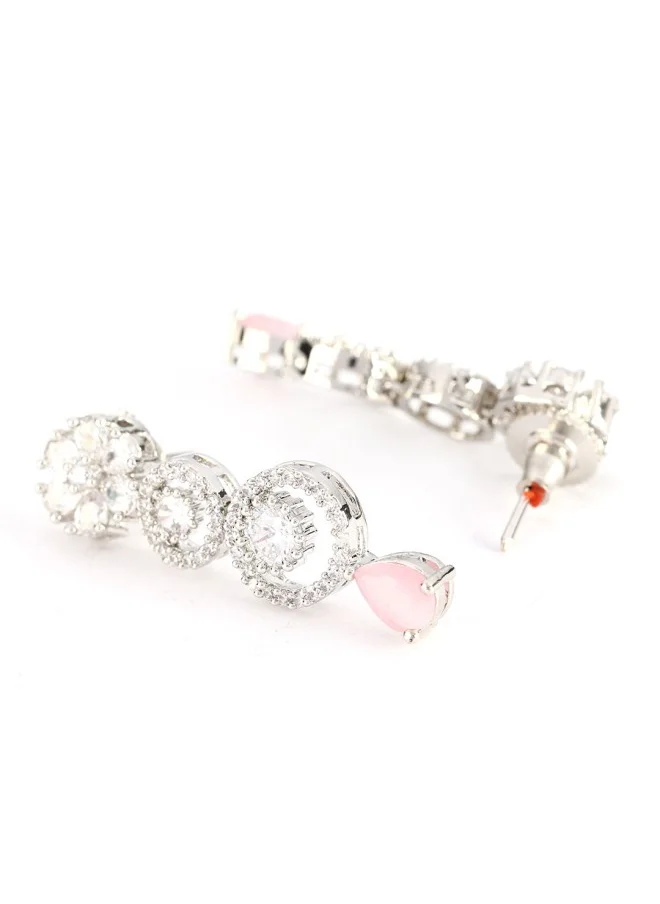 ISHIN Silver-Toned Circular Drop Earrings
