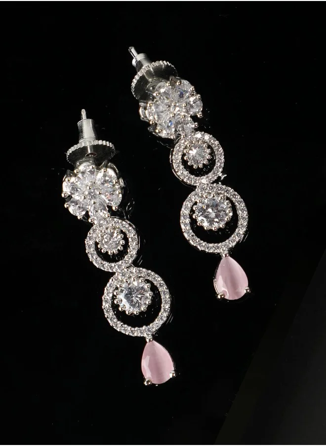 ISHIN Silver-Toned Circular Drop Earrings