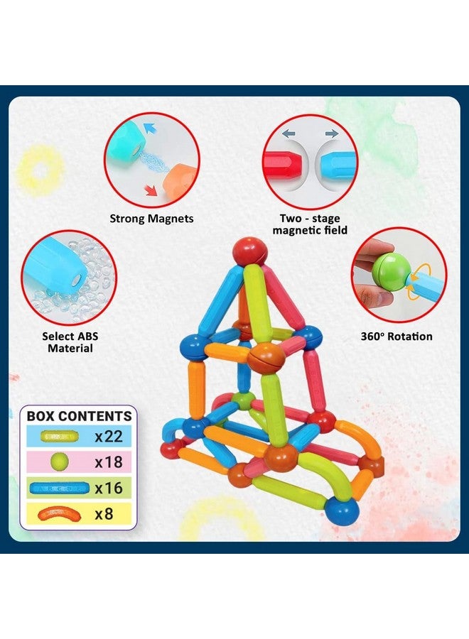 Wembley Wembley Magnetic Roundels Stick Building for Kids Toys for Girls 3+ Years 4 5 6 7 8 9 10 | Toys for Kids Puzzle Game Magnet Balls Gift for Boys -64 Pcs  - Image 3
