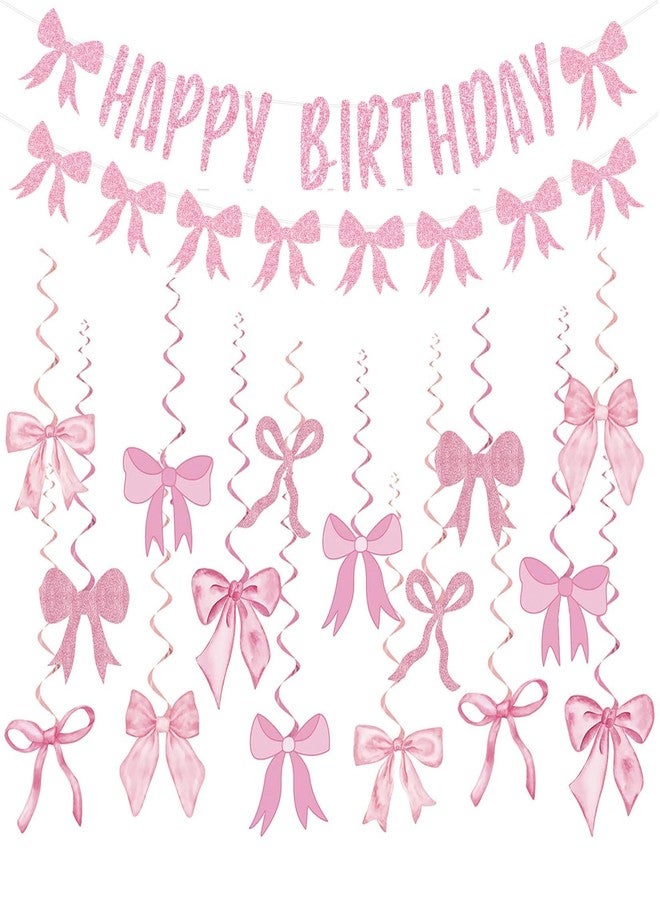 PLAP Happy Birthday Bow Paper Banner Girl Bow Party Birthday Banner Decoration - Image 1