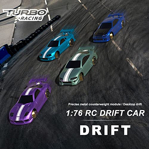 FLYCOLOR Turbo Racing C62 1:76 Scale Drift RC Car with Gyro Mini Full Proportional RTR 2.4GHZ Remote Control with 2 Replaceable Body Shell(Grayish Green) - Image 2