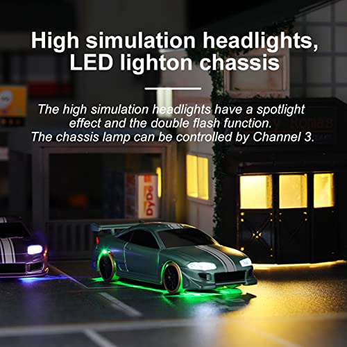 FLYCOLOR Turbo Racing C62 1:76 Scale Drift RC Car with Gyro Mini Full Proportional RTR 2.4GHZ Remote Control with 2 Replaceable Body Shell(Grayish Green) - Image 3