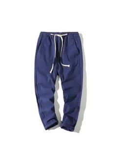 Mens Casual Linen Cropped Pants Loose Cotton Summer 35 navy blue (only 30 special offers left)
