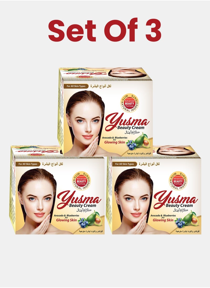 Yusma Set of 3 Beauty Cream - Helps get Acne Free Glowing Skin, Even Skin Tone, Brightens - For All Skin Types 30g 