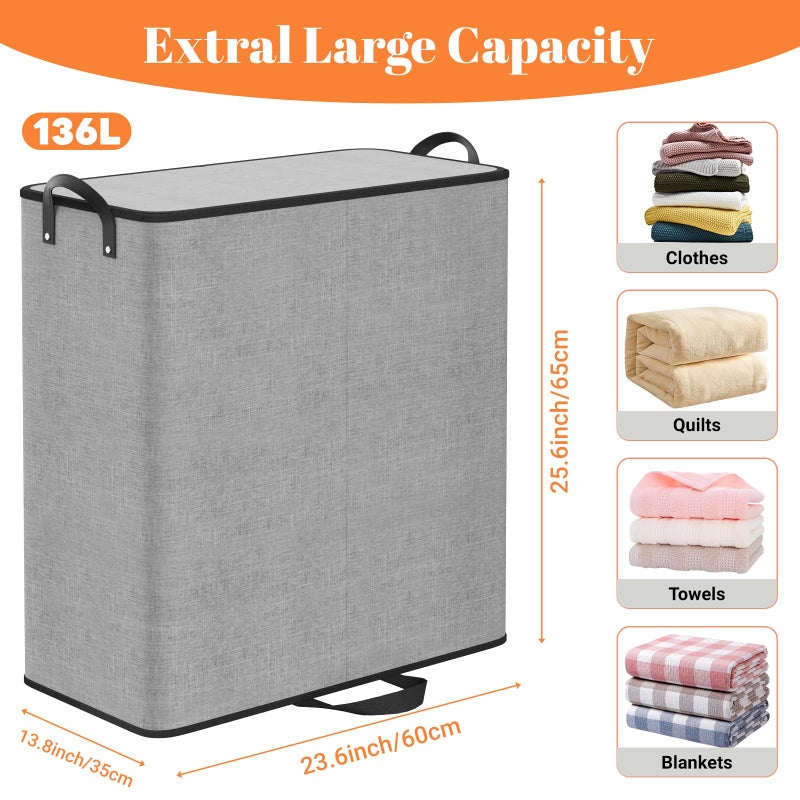 SmartTrends Large Double Laundry Hamper with Lid, Removable Bags & Reinforced Handles, 2 Section Tall Laundry Basket, Dirty Clothes Hampers for Laundry Room, Bedroom, Bathroom, Dorm, 136L, Gray - Image 2