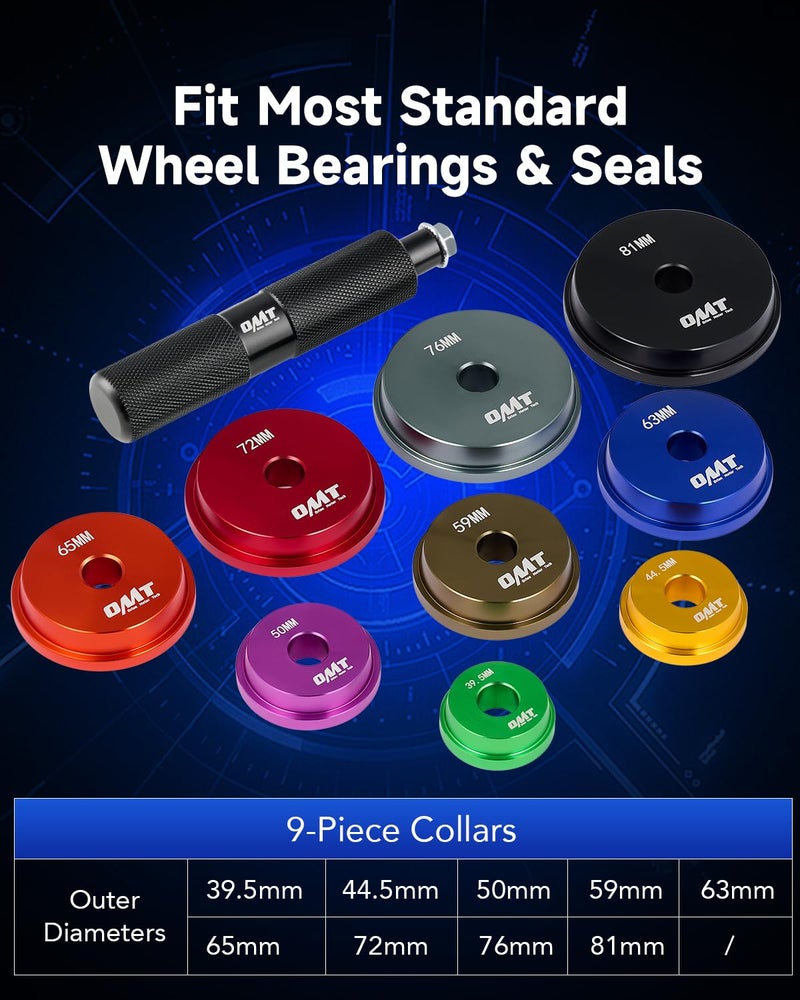 Orion Motor Tech مجموعة ضغط المحامل من أوريون موتور تك، مجموعة أدوات ضغط المحامل 10 قطع مع سائق الختم و 9 محولات للمحامل، مجموعة سائق تركيب الختم لتركيب المحامل - Image 2