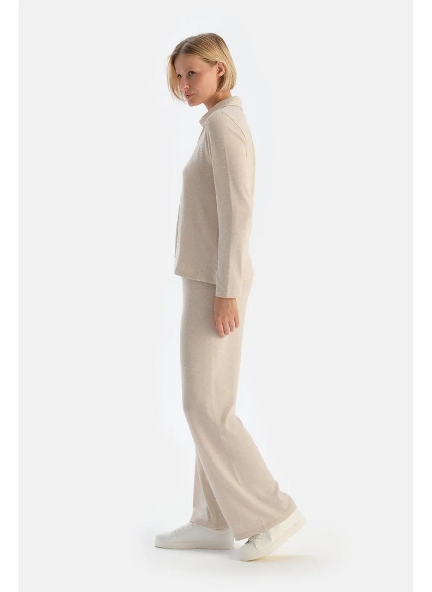 dagi Ecru High Waist Wide Leg Basic Trousers