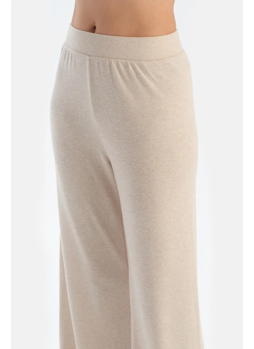 dagi Ecru High Waist Wide Leg Basic Trousers