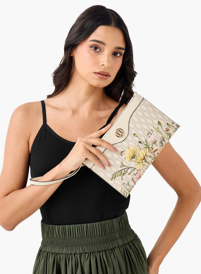 ايل Monogram Print Clutch with Zip Closure