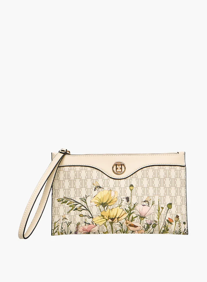 ايل Monogram Print Clutch with Zip Closure