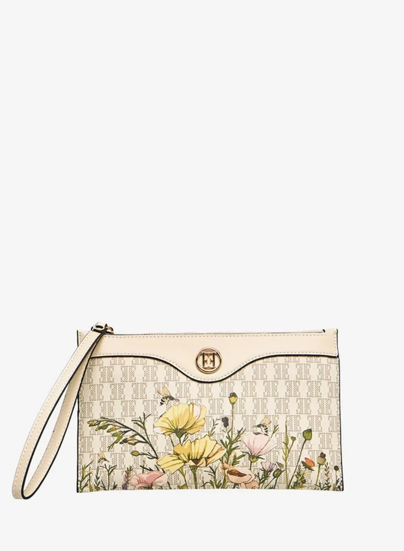 ELLE Monogram Print Clutch with Zip Closure