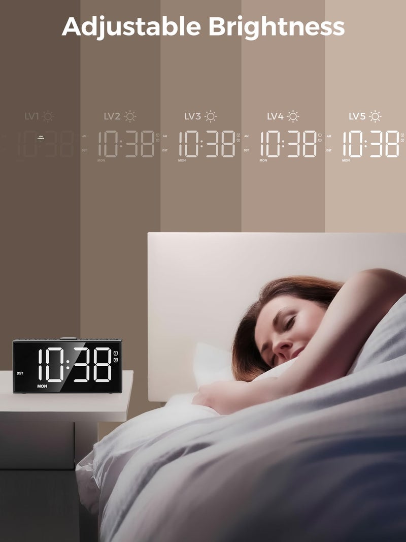 PPLEE Alarm Clock for Bedroom,Upgrade Digital Clock Large Bold Number,5 Level Brightness Volume,2 Alarms,Weekend Weekday Mode,Type C/USB Charger Port,Loud Table Clock with Power Off Memory for Any Age - Image 2