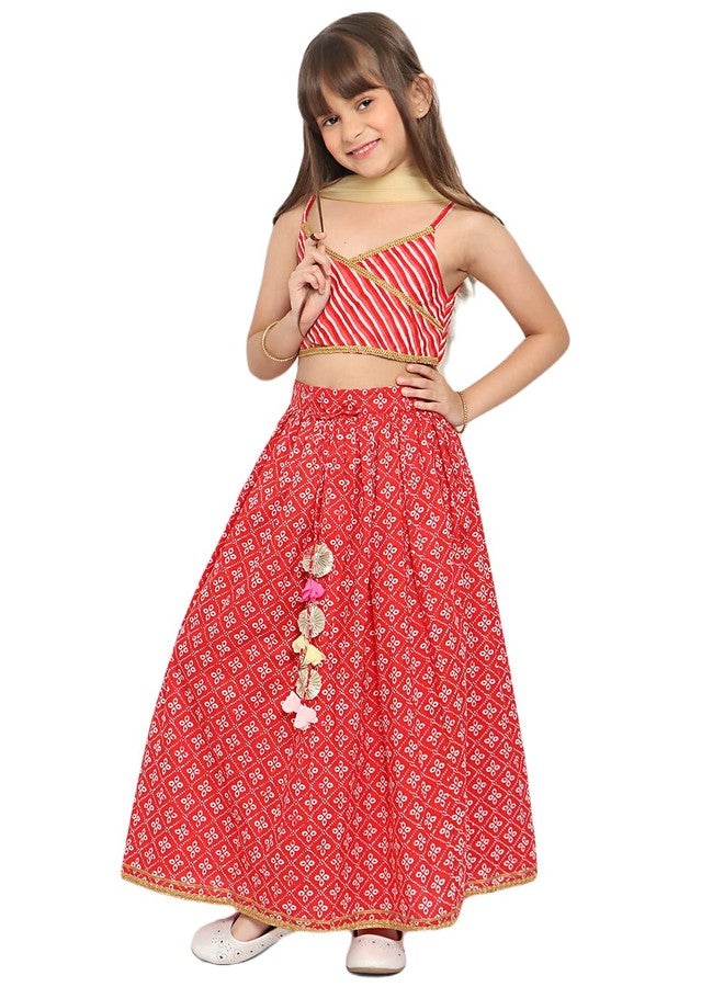 Nautinati ليهنغا تشولي قطن مطبوع جاهز للارتداء للفتيات من نوتي ناتي مع دوباتا (EW313-019_أحمر_3Y) - Image 1