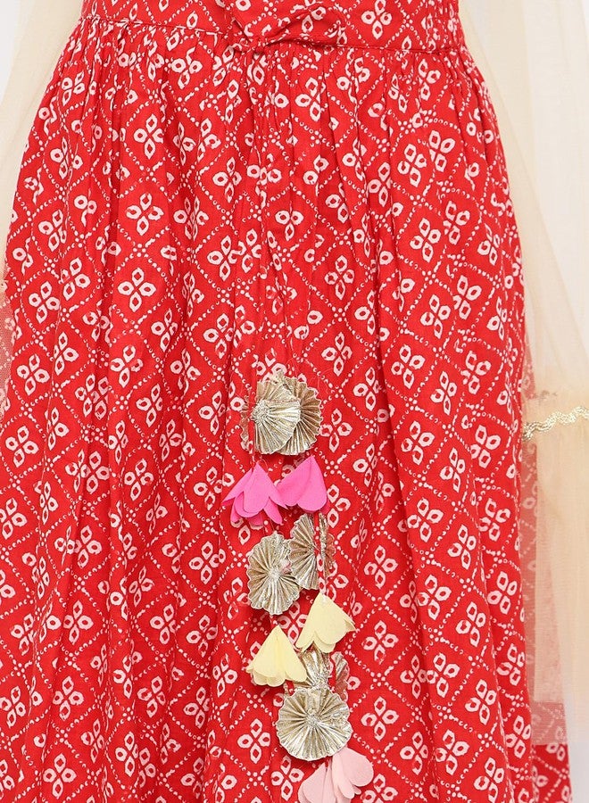 Nautinati ليهنغا تشولي قطن مطبوع جاهز للارتداء للفتيات من نوتي ناتي مع دوباتا (EW313-019_أحمر_3Y) - Image 4