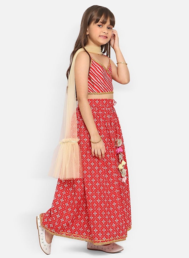 Nautinati ليهنغا تشولي قطن مطبوع جاهز للارتداء للفتيات من نوتي ناتي مع دوباتا (EW313-019_أحمر_3Y) - Image 2