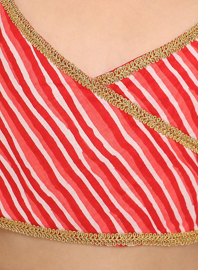 Nautinati ليهنغا تشولي قطن مطبوع جاهز للارتداء للفتيات من نوتي ناتي مع دوباتا (EW313-019_أحمر_3Y) - Image 3