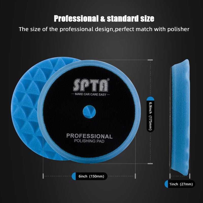 SPTA Polishing Pads, 5Pc 6 Inch 150mm Orbital Buffer Polisher Pads and 1Pc Microfiber Buffing Pads, Foam Polish Pad for Compounding, Polishing and Waxing, for 6''/150mm Backing Plate Car Polisher -TPPMIX - Image 2