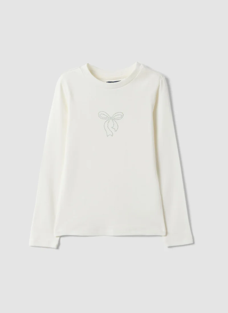 OVS White Stretch Organic Cotton Printed T-Shirt For Girls