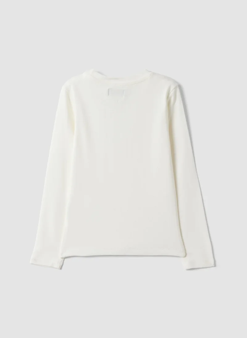 Ovs  OVS White Stretch Organic Cotton Printed T-Shirt For Girls for Women | Best Price UAE