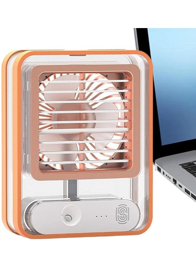 مروحة مكتب شخصية صغيرة مع بخاخ رذاذ ضوء ليلي LED - الوان 7 الماء تعمل بالبطارية الكهربائية تبريد محمولة هادئة وقابلة لاعادة الشحن بمنفذ USB (برتقالى) متعدد الالوان 100 واط