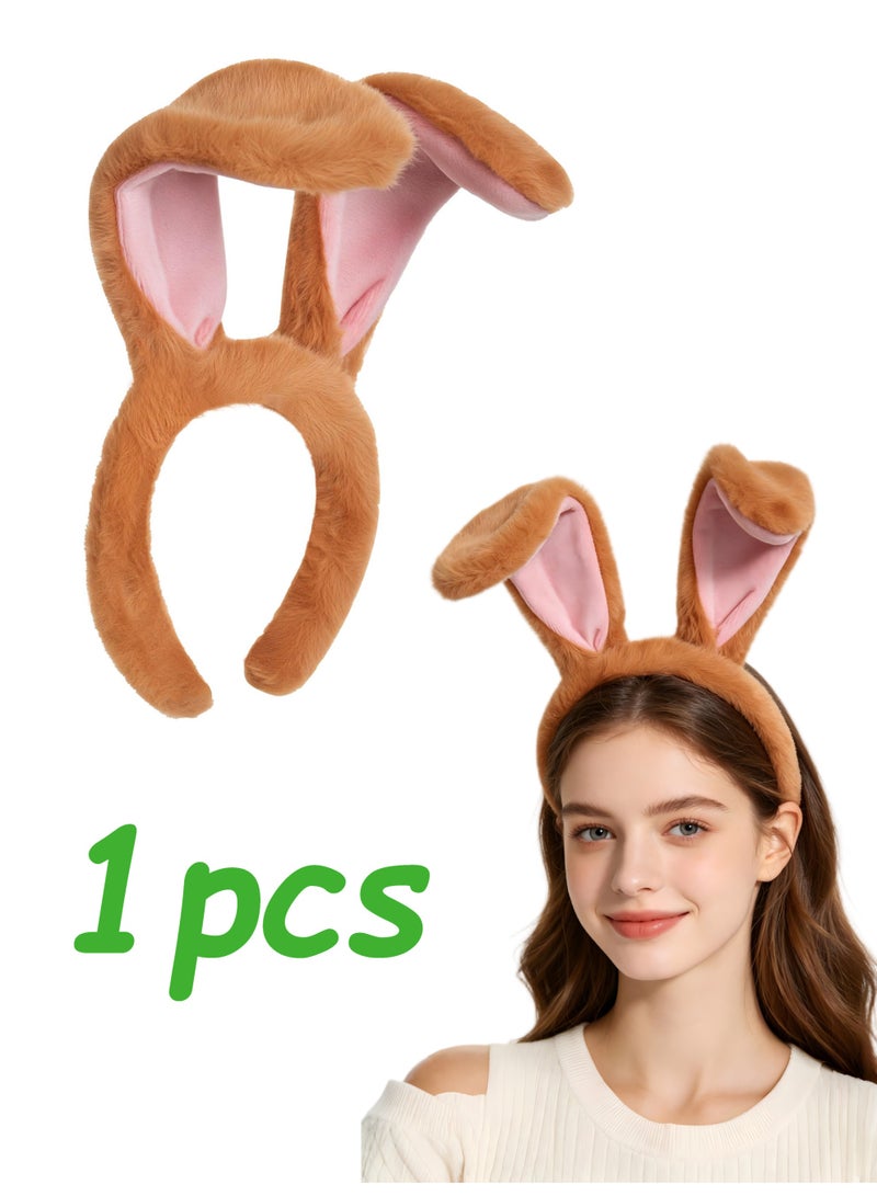 Cute Plush Bunny Ears Headband, Brown Rabbit Ears Hairband Easter Halloween Cosplay Party Costume Accessories - Image 1