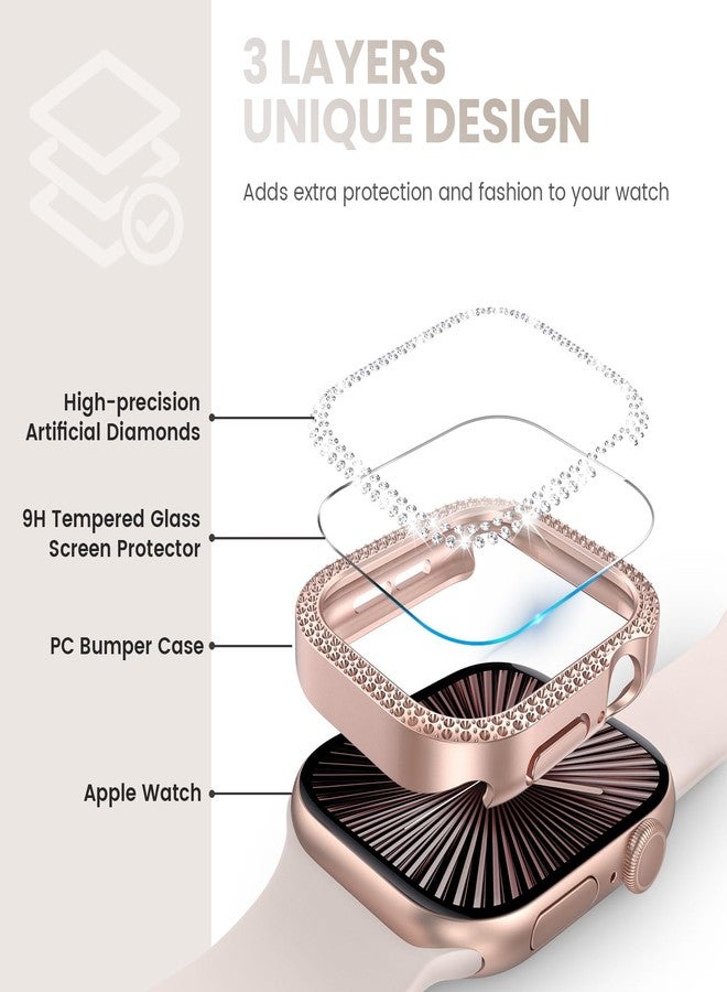 Tensea [3pcs for Apple Watch Screen Protector Case Series 11/10 42mm Accessories, iWatch Hard PC Diamond Bumper Case Built-in Tempered Glass Film, Protective Bling Face Cover for Women, 42 mm - Image 5