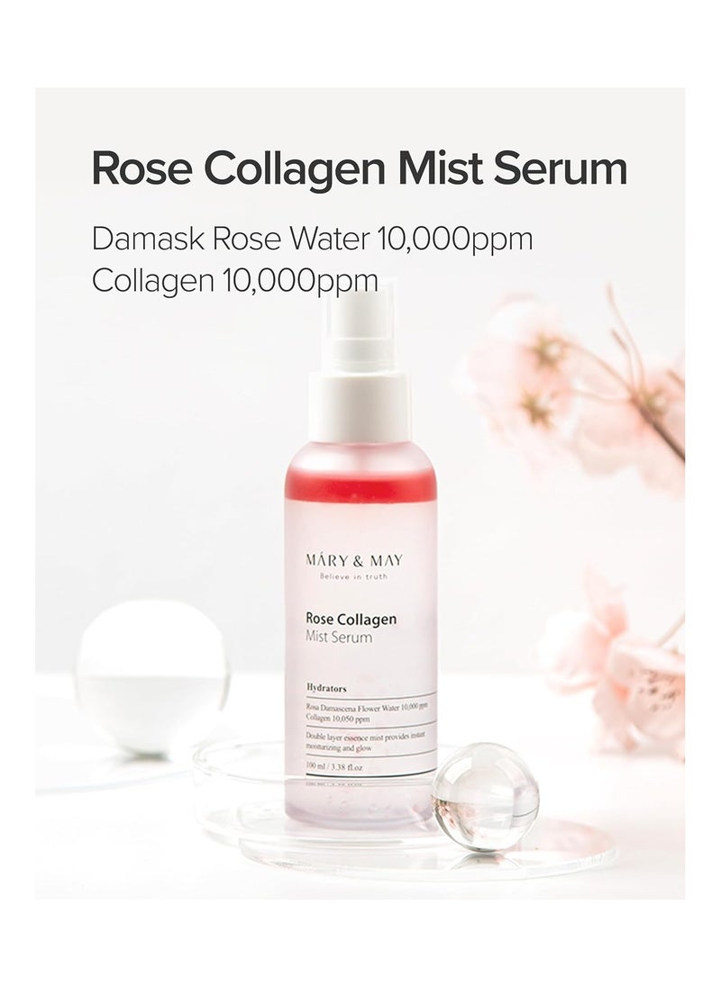 MARY & MAY Mary&May Rose Collagen Mist Serum 3.38 Fl Oz / 100ml | Rose Collagen, Double Moisturizing layering, Instant Glow  - Image 2