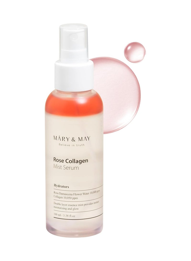 MARY & MAY Mary&May Rose Collagen Mist Serum 3.38 Fl Oz / 100ml | Rose Collagen, Double Moisturizing layering, Instant Glow  - Image 1