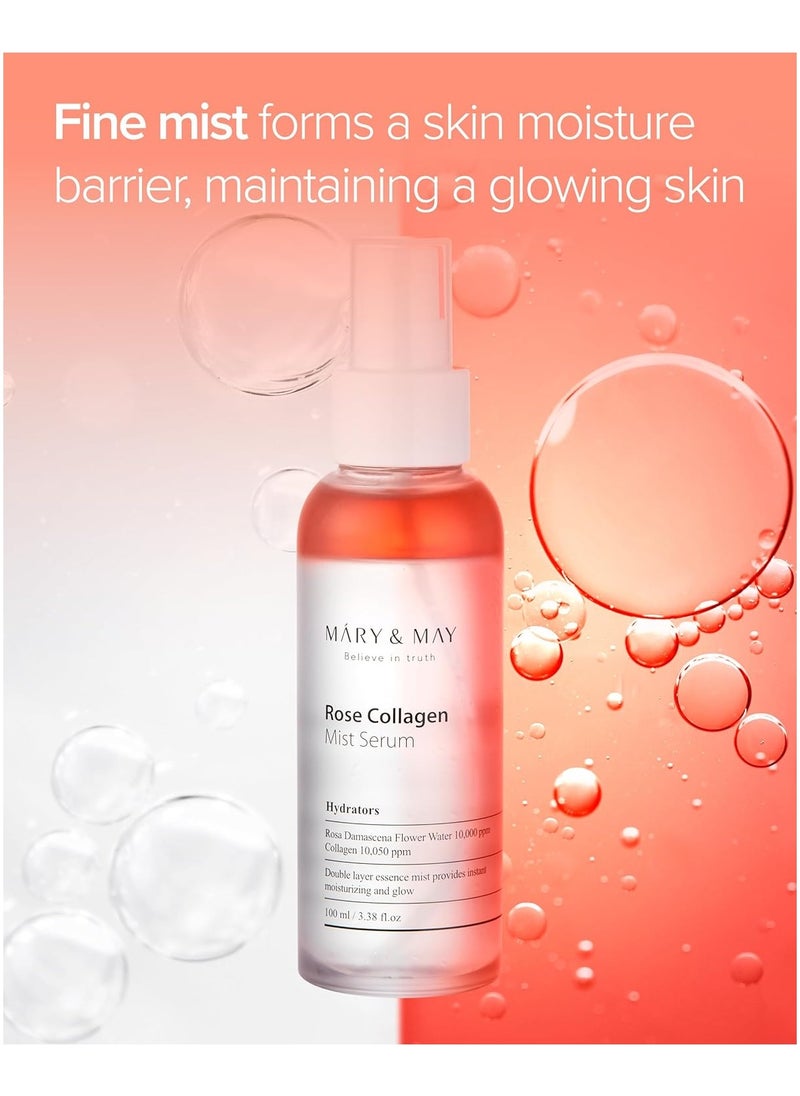 MARY & MAY Mary&May Rose Collagen Mist Serum 3.38 Fl Oz / 100ml | Rose Collagen, Double Moisturizing layering, Instant Glow  - Image 5