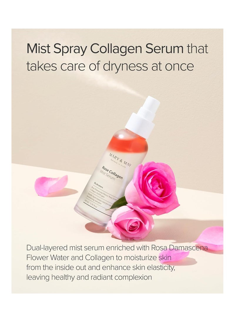 MARY & MAY Mary&May Rose Collagen Mist Serum 3.38 Fl Oz / 100ml | Rose Collagen, Double Moisturizing layering, Instant Glow  - Image 3