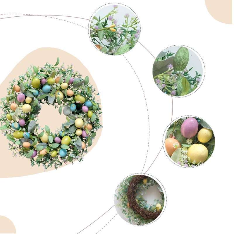CIR OASES Easter Wreath, 20" Easter Colorful Eggs Door Wreath, Easter Wreaths with Green Leaves for Front Door Hanging Decorations for Home Party Farmhouse Spring Summer Indoor Outdoor Decor - Image 2