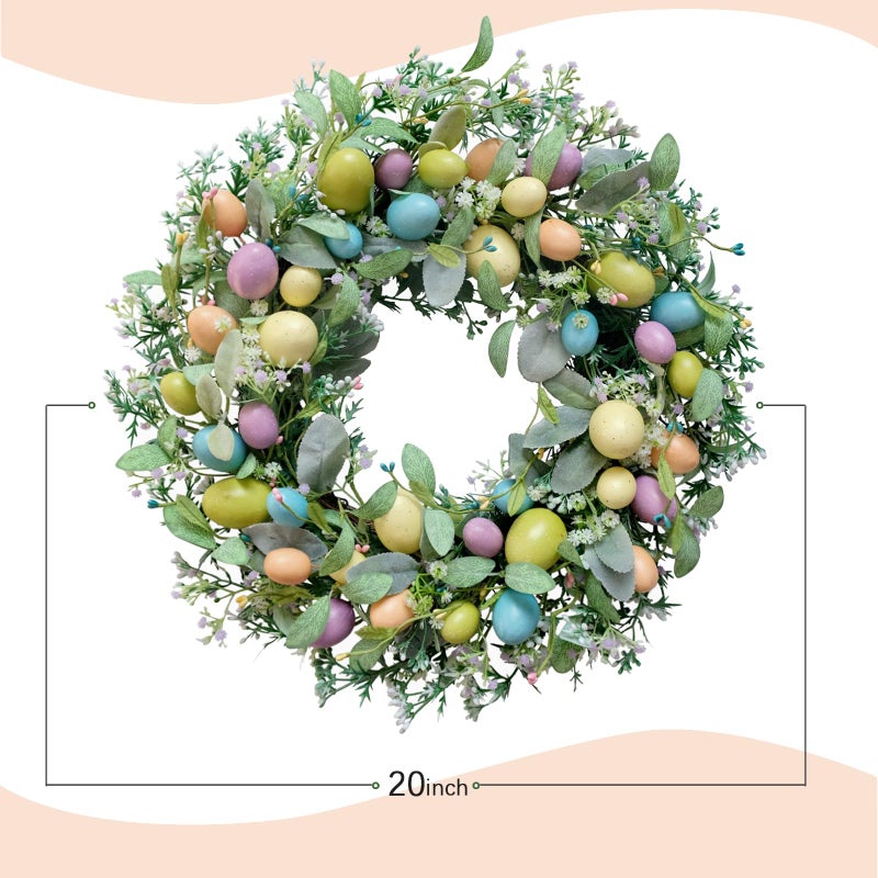 CIR OASES Easter Wreath, 20" Easter Colorful Eggs Door Wreath, Easter Wreaths with Green Leaves for Front Door Hanging Decorations for Home Party Farmhouse Spring Summer Indoor Outdoor Decor - Image 3