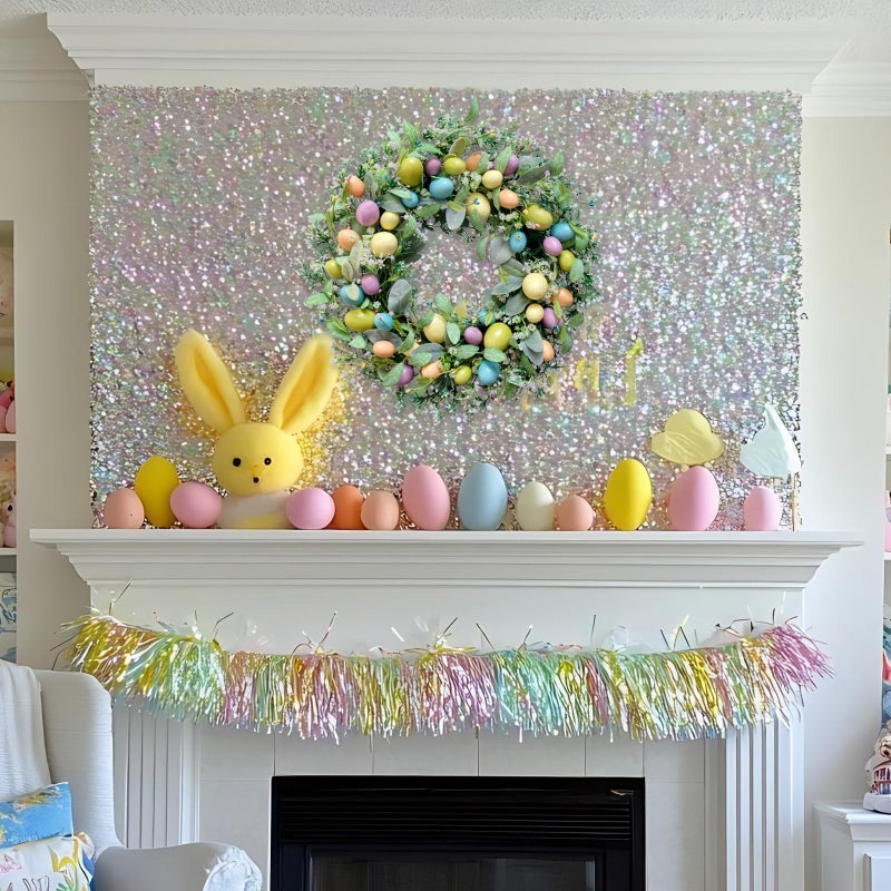 CIR OASES Easter Wreath, 20" Easter Colorful Eggs Door Wreath, Easter Wreaths with Green Leaves for Front Door Hanging Decorations for Home Party Farmhouse Spring Summer Indoor Outdoor Decor - Image 5